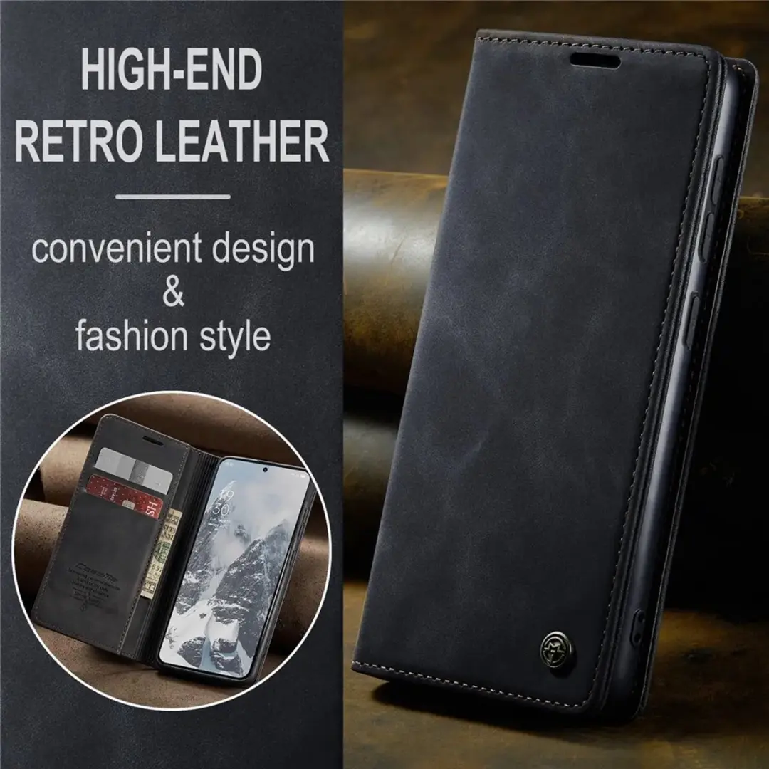 Caseme Retro Texture Book Wallet Hoes OnePlus 13 - Zwart