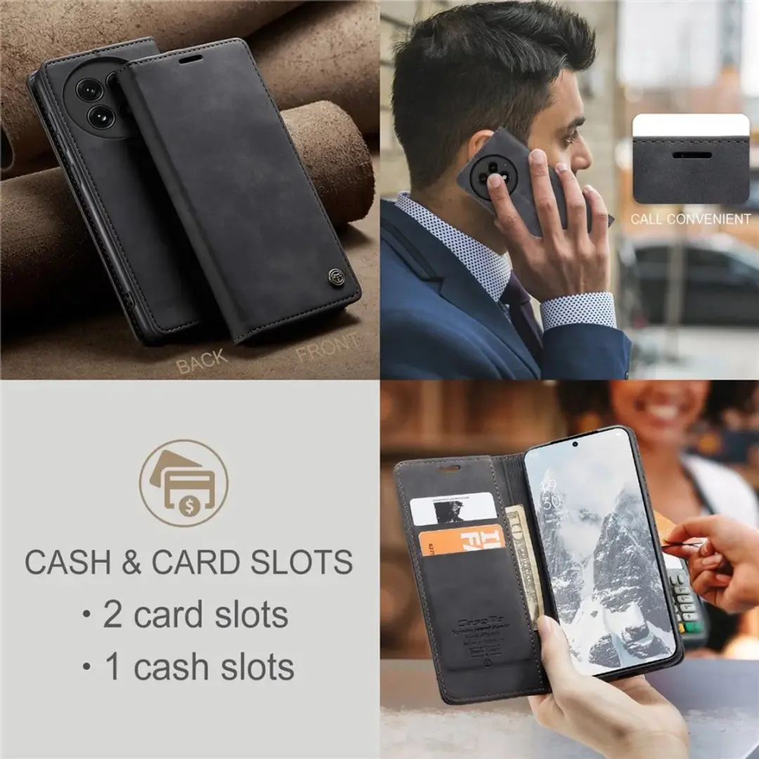 Caseme Retro Texture Book Wallet Hoes OnePlus 13 - Zwart