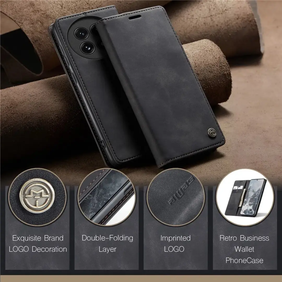 Caseme Retro Texture Book Wallet Hoes OnePlus 13 - Zwart