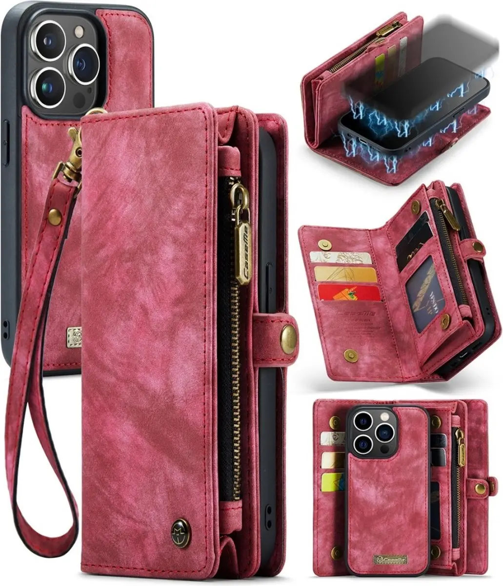 Caseme Vintage 2-in-1 Portemonneehoes Rood
