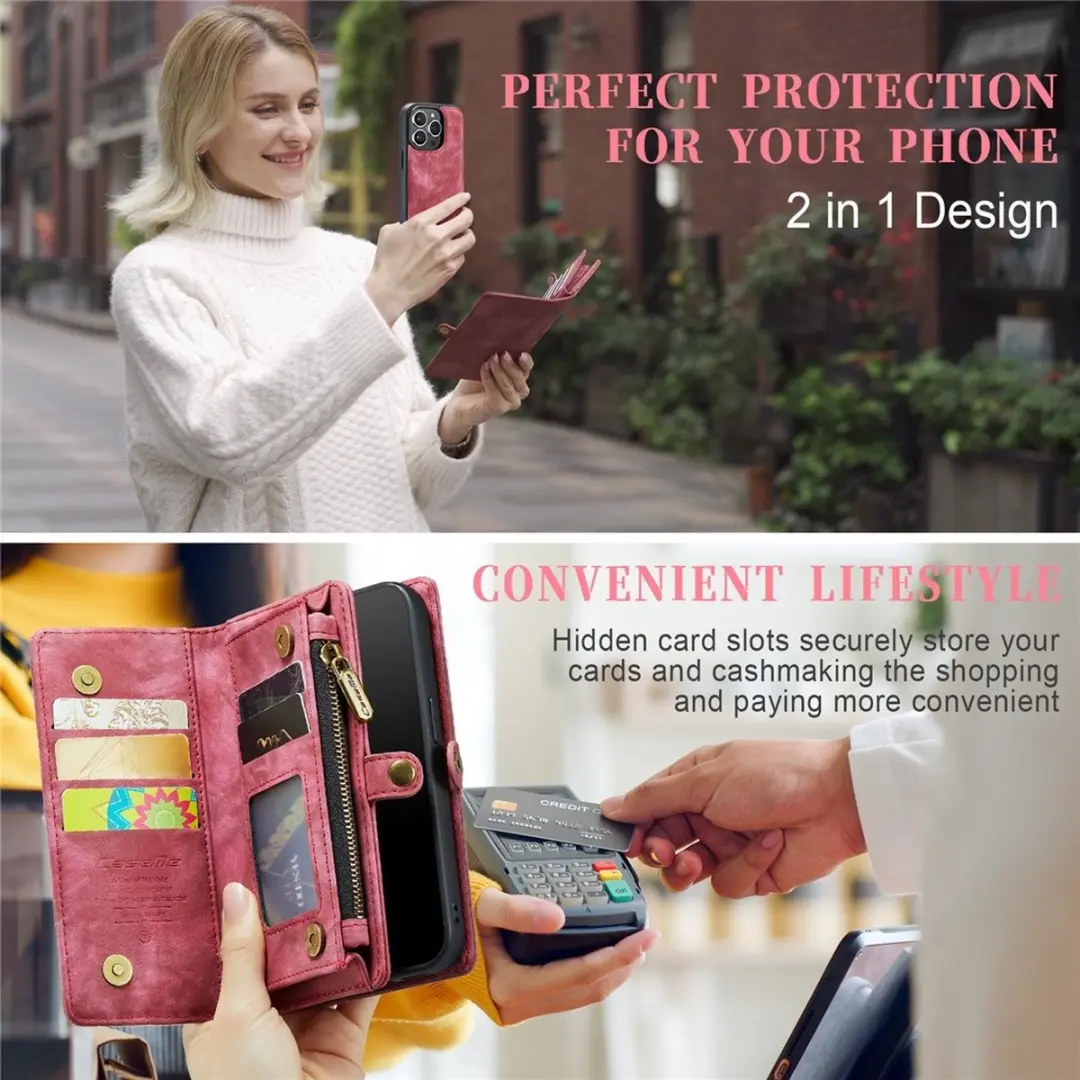 Caseme Vintage 2-in-1 Portemonneehoes Rood - iPhone 15 Pro Max