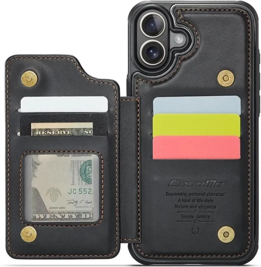 Caseme Portemonnee Backcover iPhone 16 Plus - Anti-RFID - 4 Pasjes - Zwart