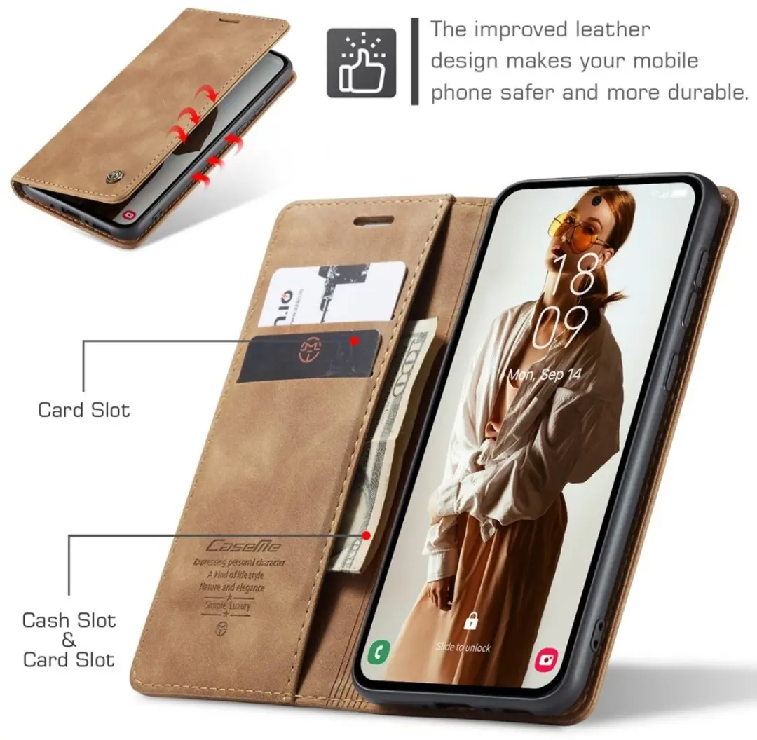 Caseme 013 Book Case Hoesje - Samsung Galaxy A36 - 2 Pasjes - Bruin