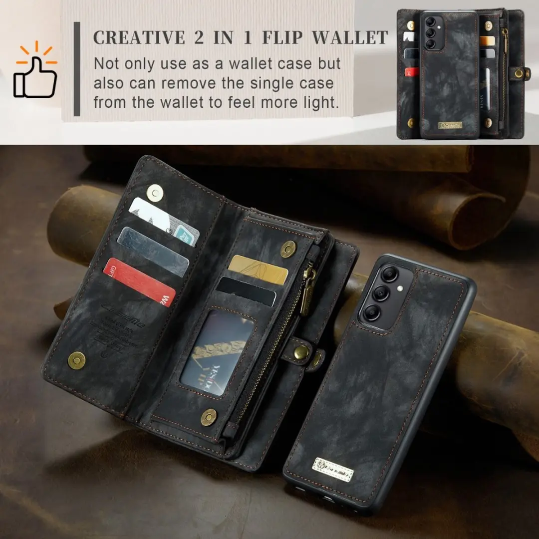 Caseme 008 Hoesje Samsung Galaxy A14 - 2-in-1 Book Case - 8 Pasjes - Zwart