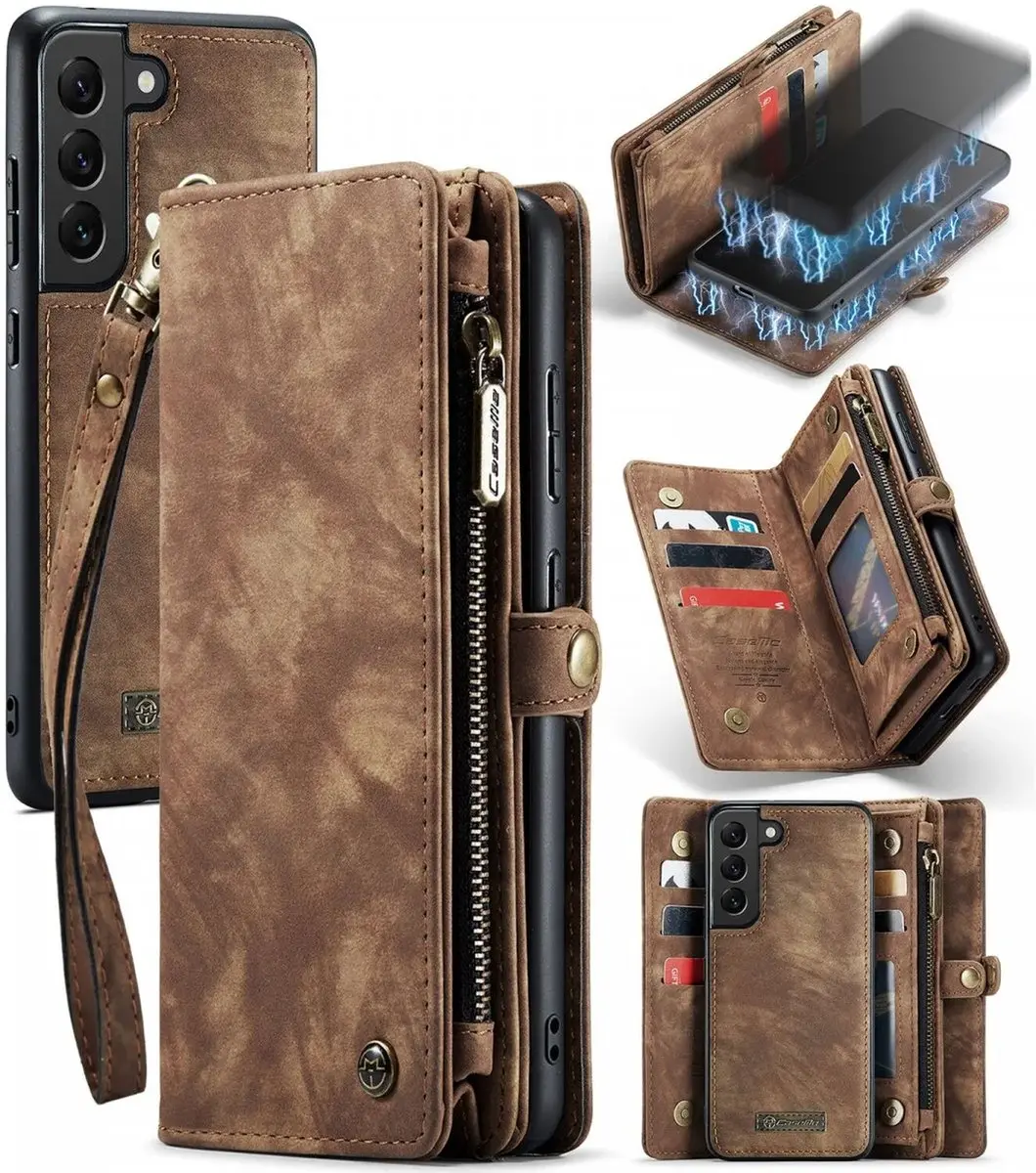 Caseme 008 Samsung Galaxy S22 Hoesje - 10 Pasjes - Bruin