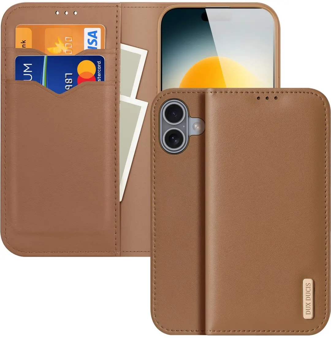 Dux Ducis Hivo Hoesje iPhone 17 - Bruin Leder - 2 Pasjes