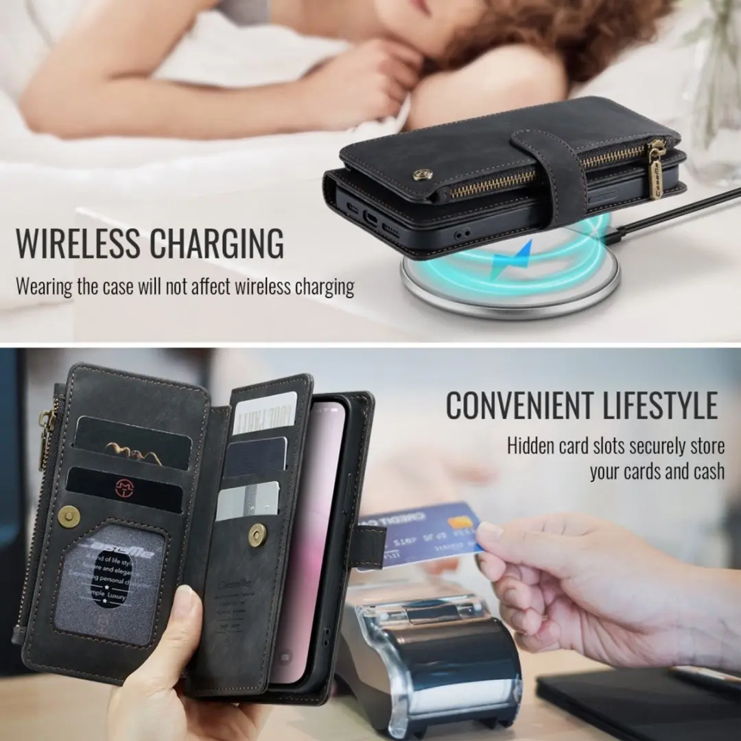CaseMe C30 iPhone Hoesje met Portemonnee - 10 Pasjes - Zwart
