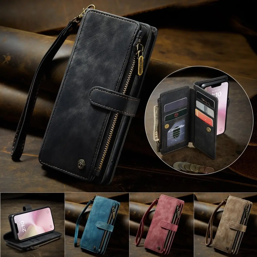 CaseMe C30 iPhone Hoesje met Portemonnee - 10 Pasjes - Zwart