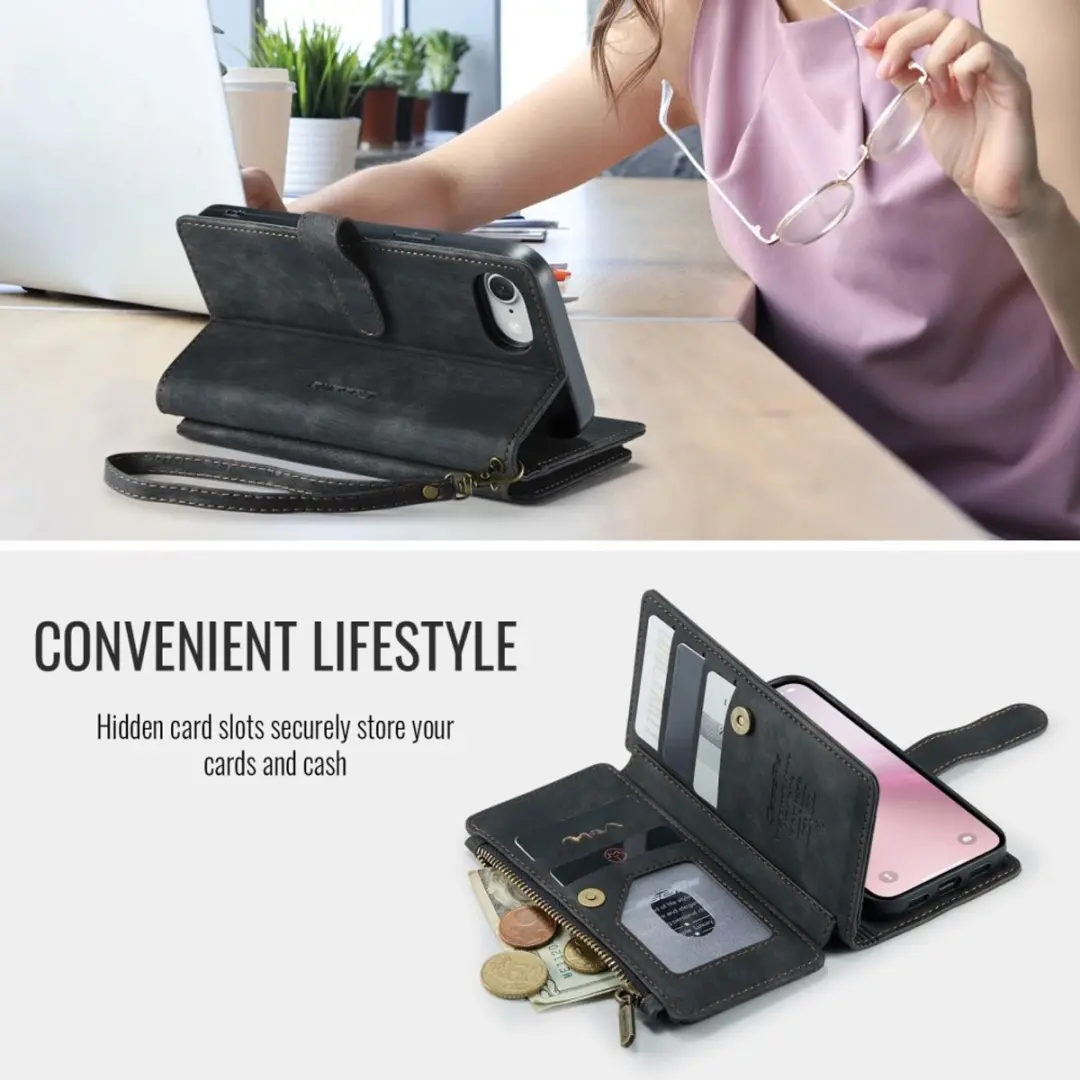 CaseMe C30 iPhone Hoesje met Portemonnee - 10 Pasjes - Zwart - afbeelding 6 van 6