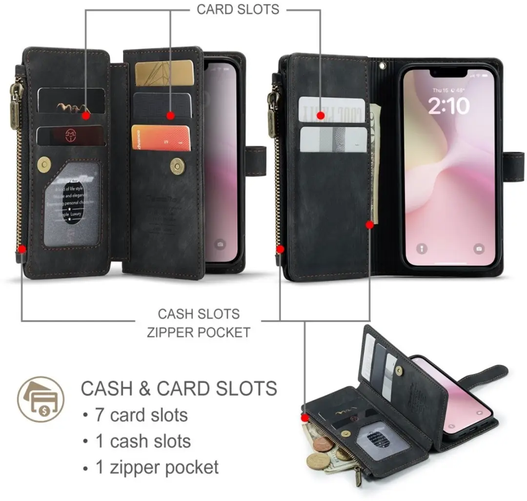 CaseMe C30 iPhone Hoesje met Portemonnee - 10 Pasjes - Zwart