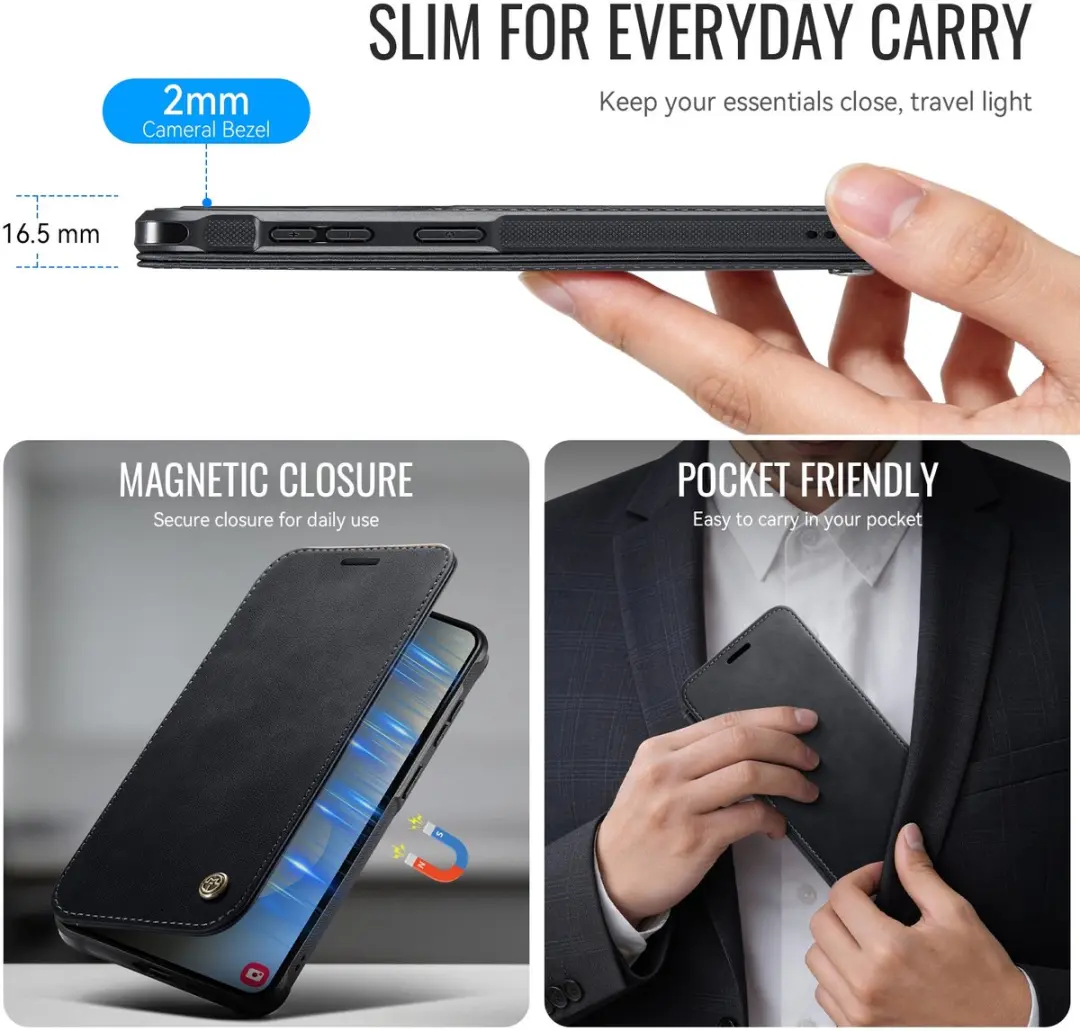 Caseme 053 Slim Book Case Hoesje - Samsung Galaxy S23 Plus - MagSafe - 3 Pasjes - Zwart