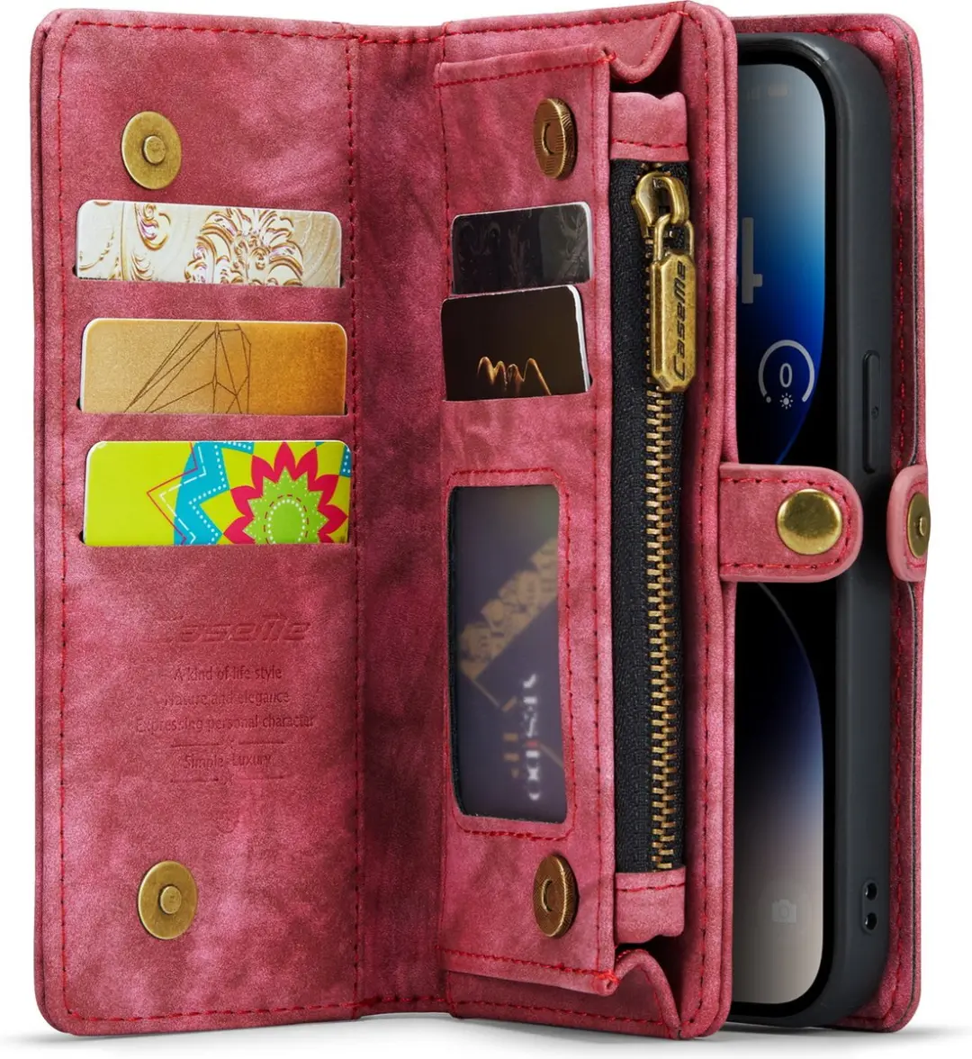 Caseme iPhone 14 Pro Hoesje 9176 - Rood - 8 Pasjes