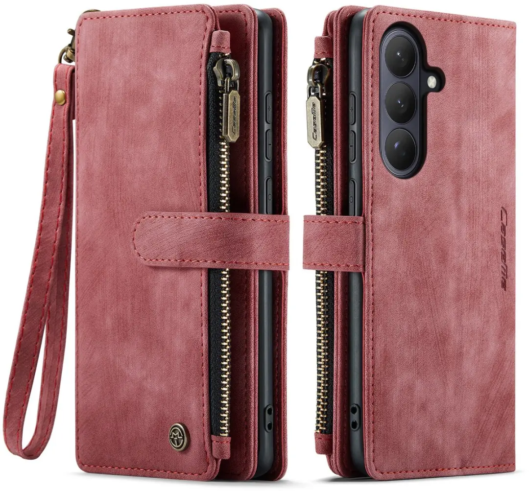 Caseme Samsung Galaxy S26 Plus PU Hoesje Portemonnee - Rood - 10 Pasjes
