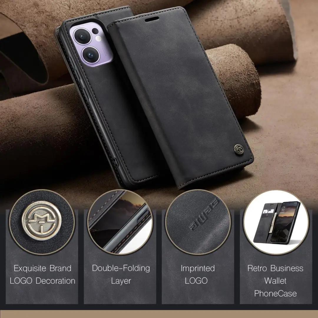 Caseme Retro Texture Book Wallet Case Oppo Reno13 F 5G - Zwart