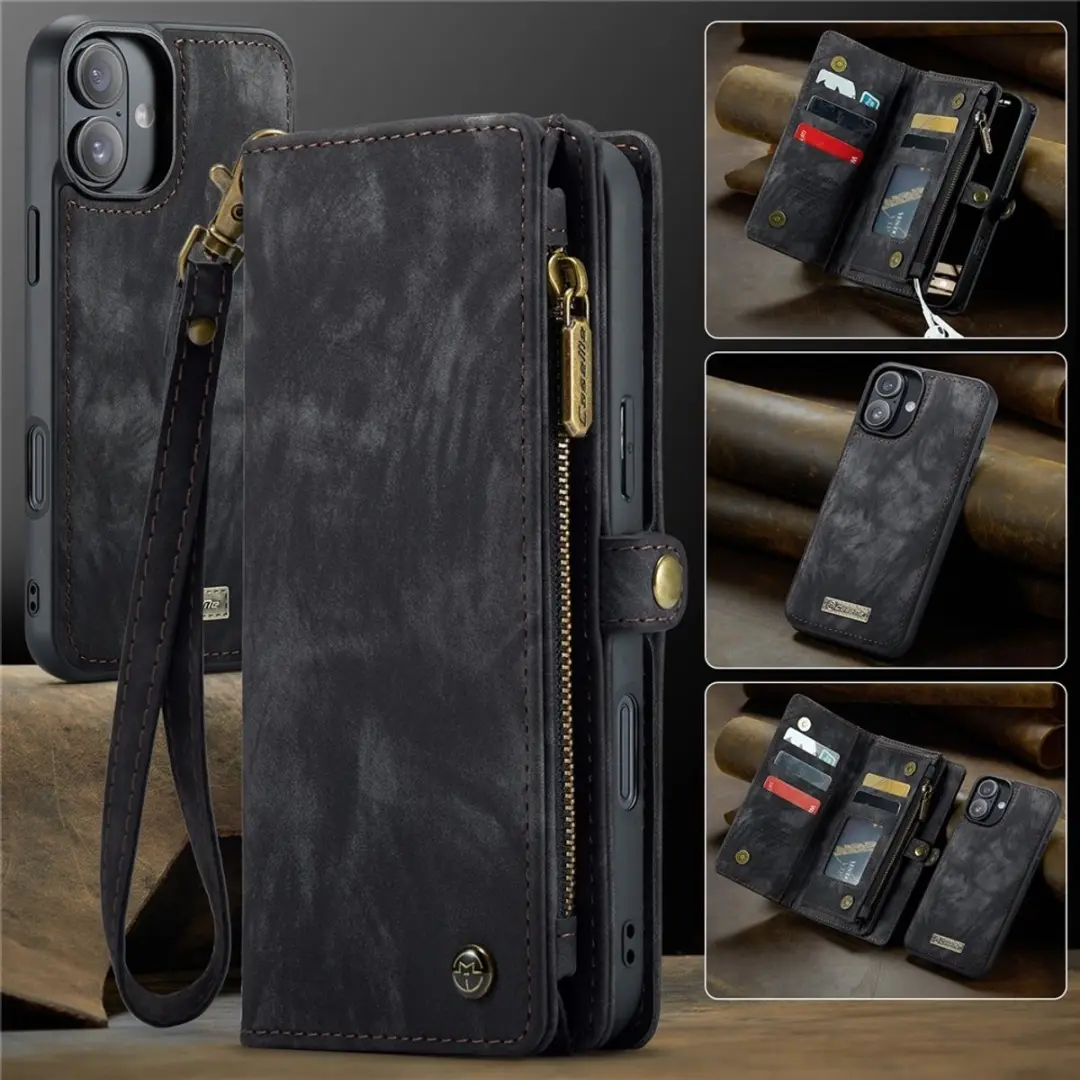 Caseme 008 iPhone 16 Hoesje - Book Case & Portemonnee 8 Pasjes - Zwart