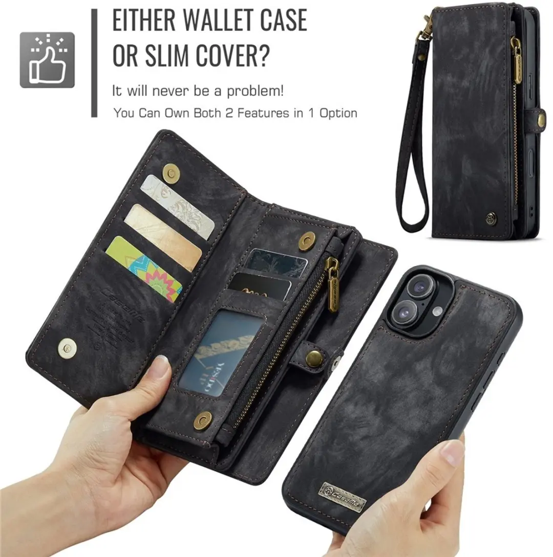 Caseme 008 iPhone 16 Hoesje - Book Case & Portemonnee 8 Pasjes - Zwart