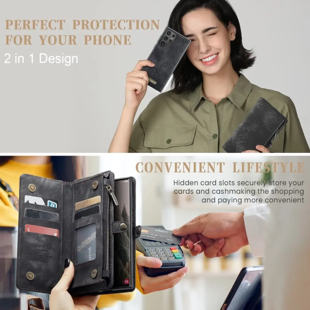 Caseme Hoes Samsung Galaxy S25 Ultra Vintage 2-in-1 Portemonnee - 8 Pasjes - Zwart