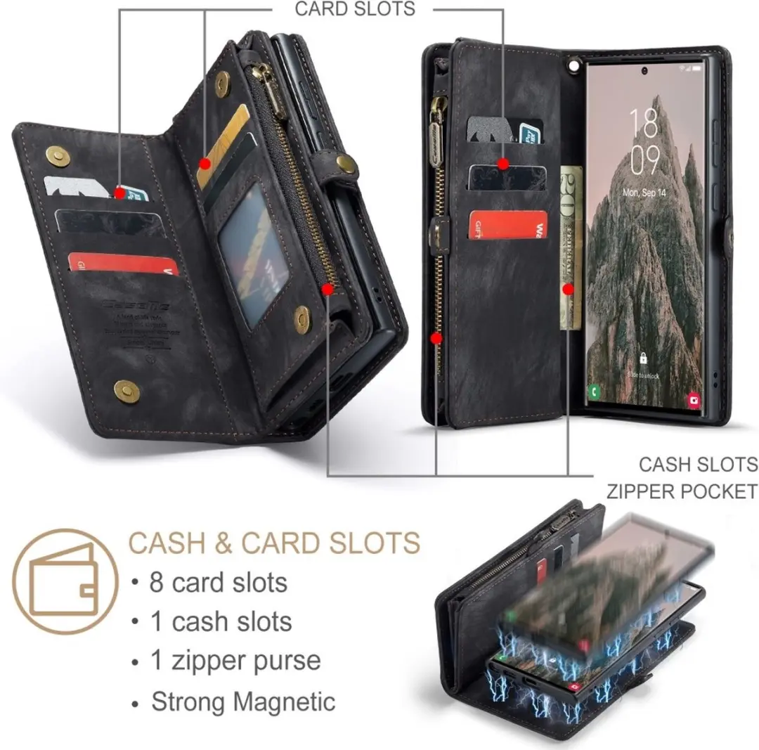 Caseme Hoes Samsung Galaxy S25 Ultra Vintage 2-in-1 Portemonnee - 8 Pasjes - Zwart