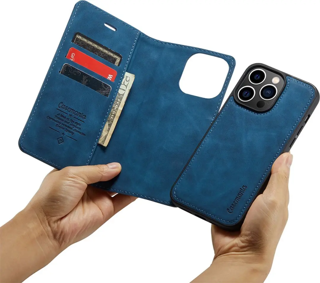 Caseme iPhone 14 Pro Hoesje - Donkerblauw Kunstleer - 4 Pasjes