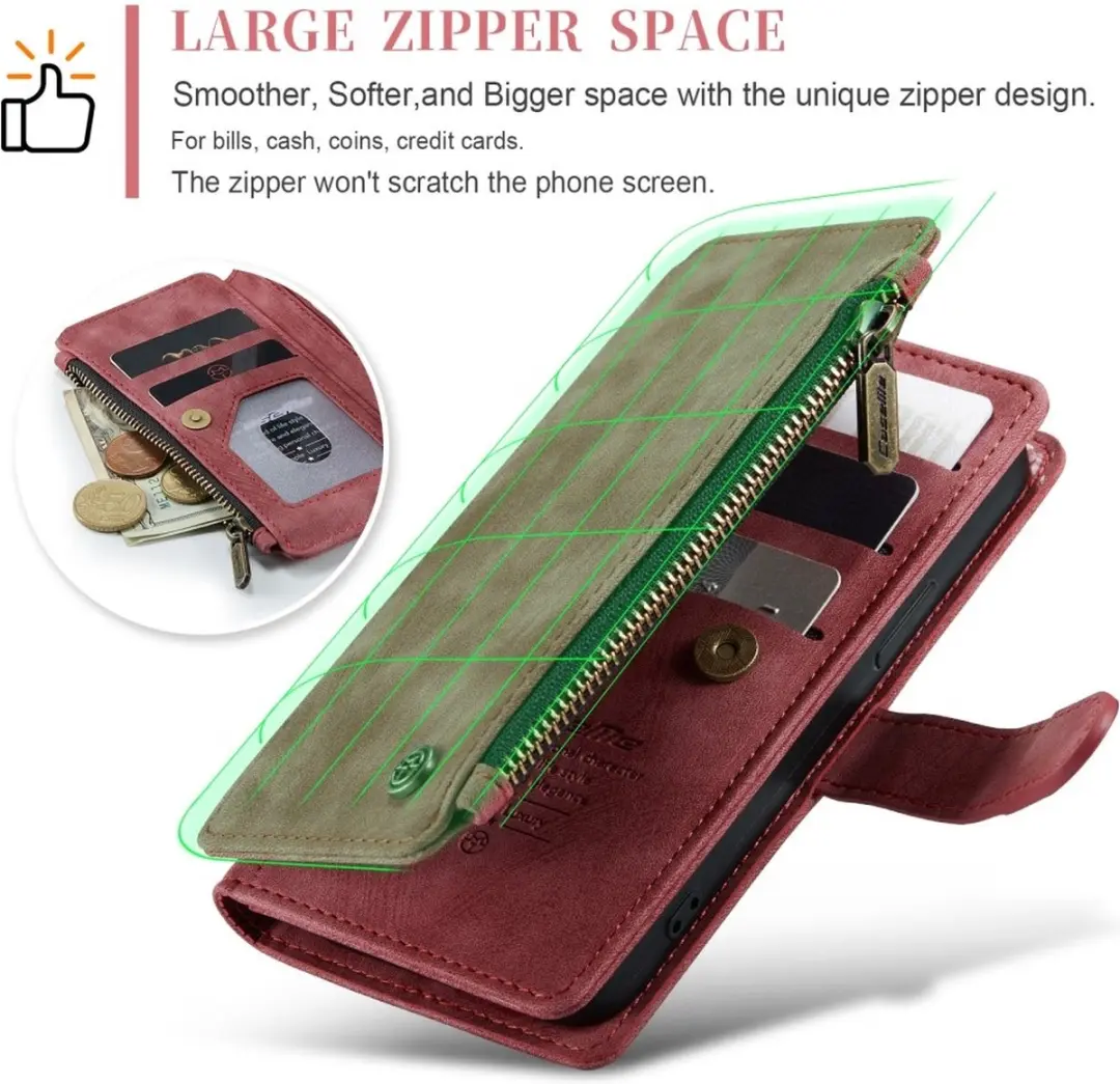 CaseMe C30 iPhone 16 Hoesje met Portemonnee - 7 Pasjes - Rood