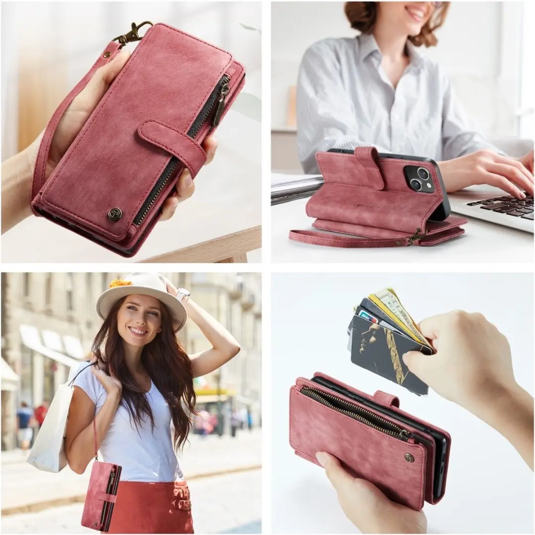 CaseMe C30 iPhone 16 Hoesje met Portemonnee - 7 Pasjes - Rood