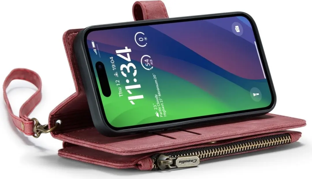 CaseMe C30 iPhone 16 Hoesje met Portemonnee - 7 Pasjes - Rood