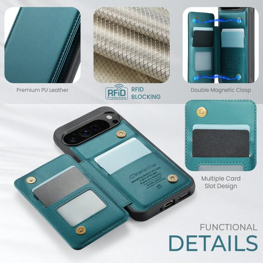 Caseme Portemonnee Backcover Pixel 9/10 Pro XL - Anti-RFID Groen