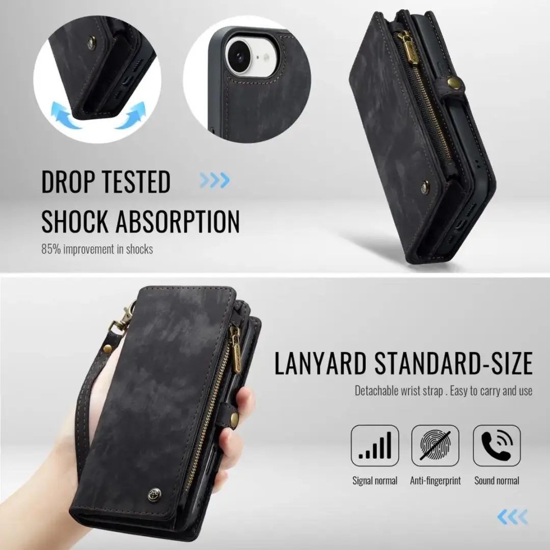 Caseme 008 iPhone 16/17 Book Case & Back Cover - 3 Pasjes - Zwart