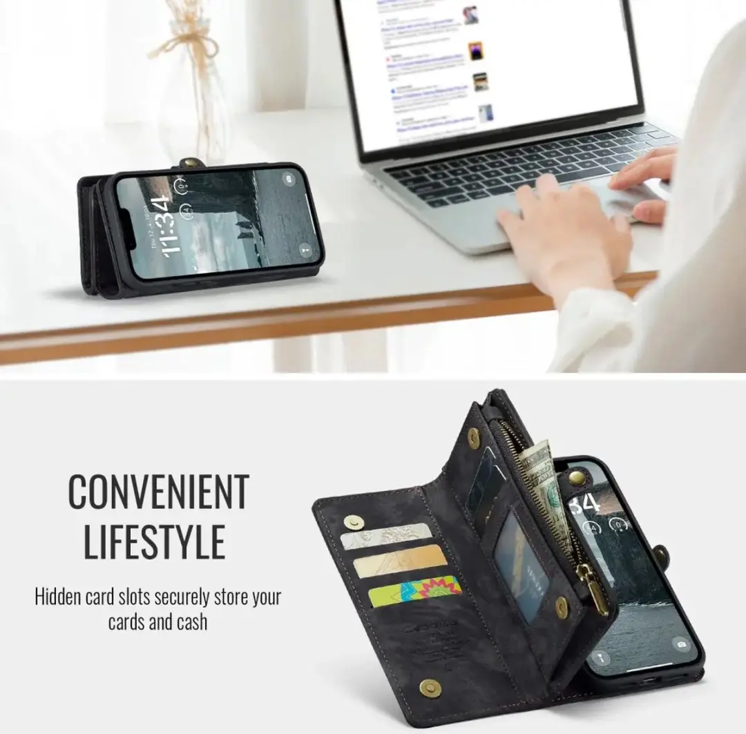Caseme 008 iPhone 16/17 Book Case & Back Cover - 3 Pasjes - Zwart