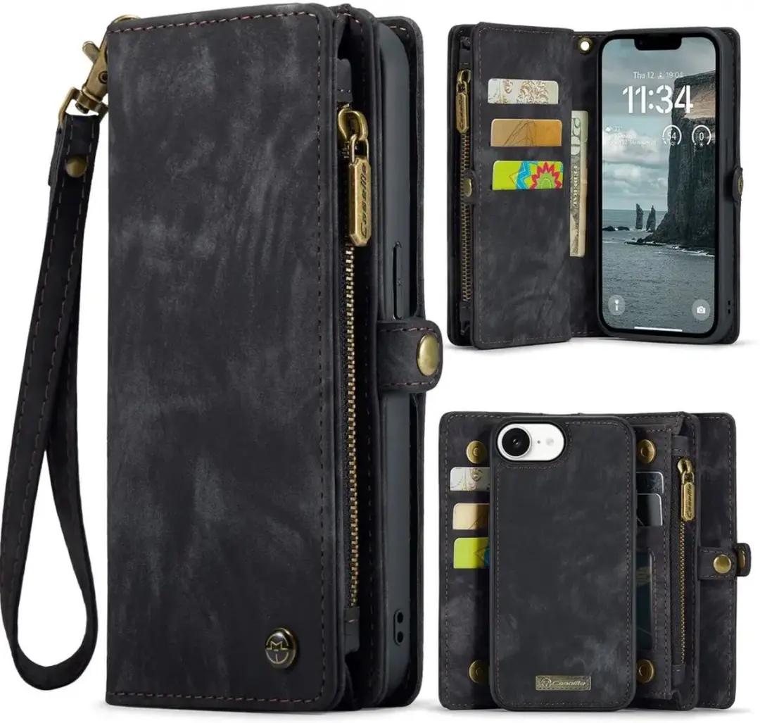 Caseme 008 iPhone 16/17 Book Case & Back Cover - 3 Pasjes - Zwart - afbeelding 6 van 6