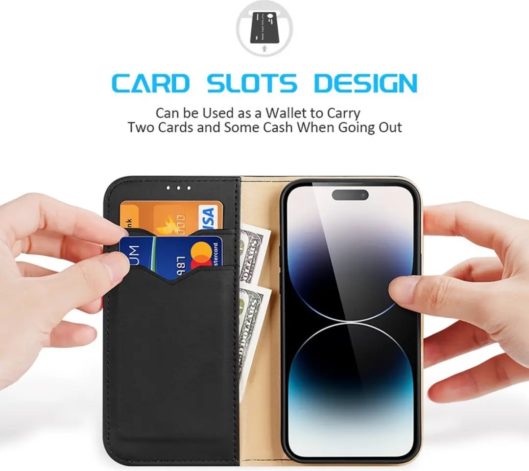 Dux Ducis Hivo Series iPhone 15 Pro Max Hoesje - 3 Pasjes - Zwart