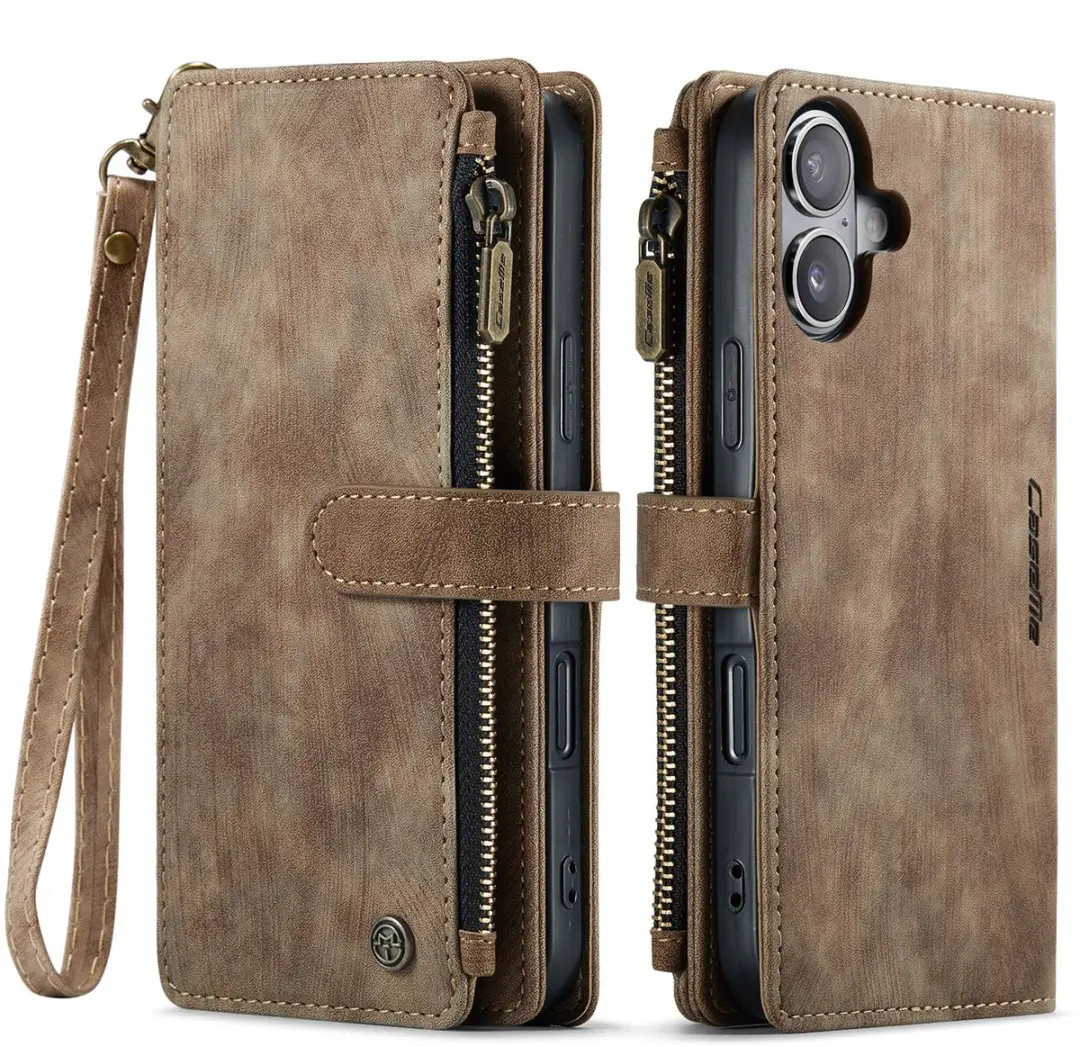 Caseme iPhone 17 PU Hoesje Portemonnee - 10 Pasjes - Bruin