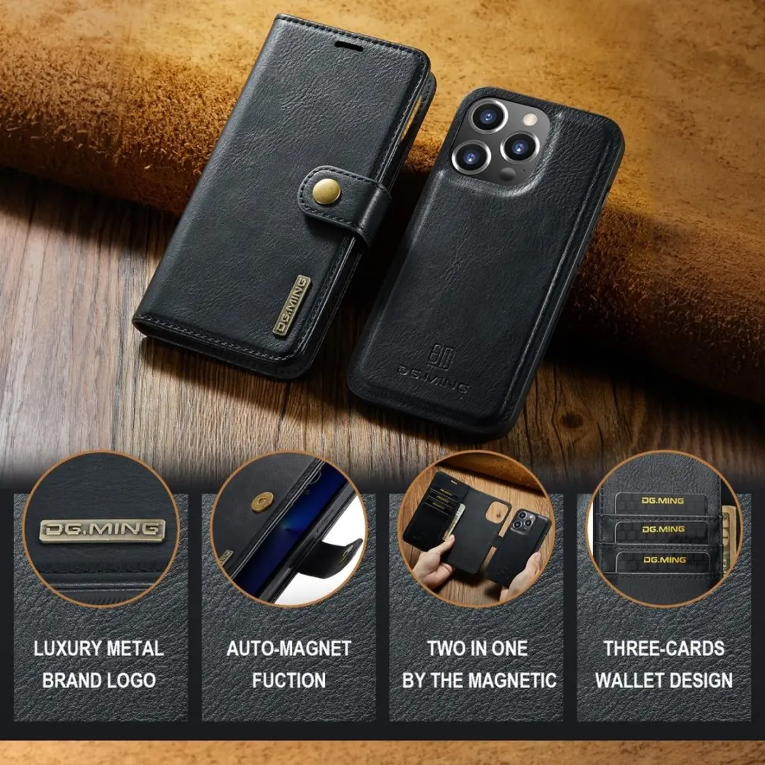 DG.MING iPhone 16 Pro Hoesje 2-in-1 Book Case - Zwart