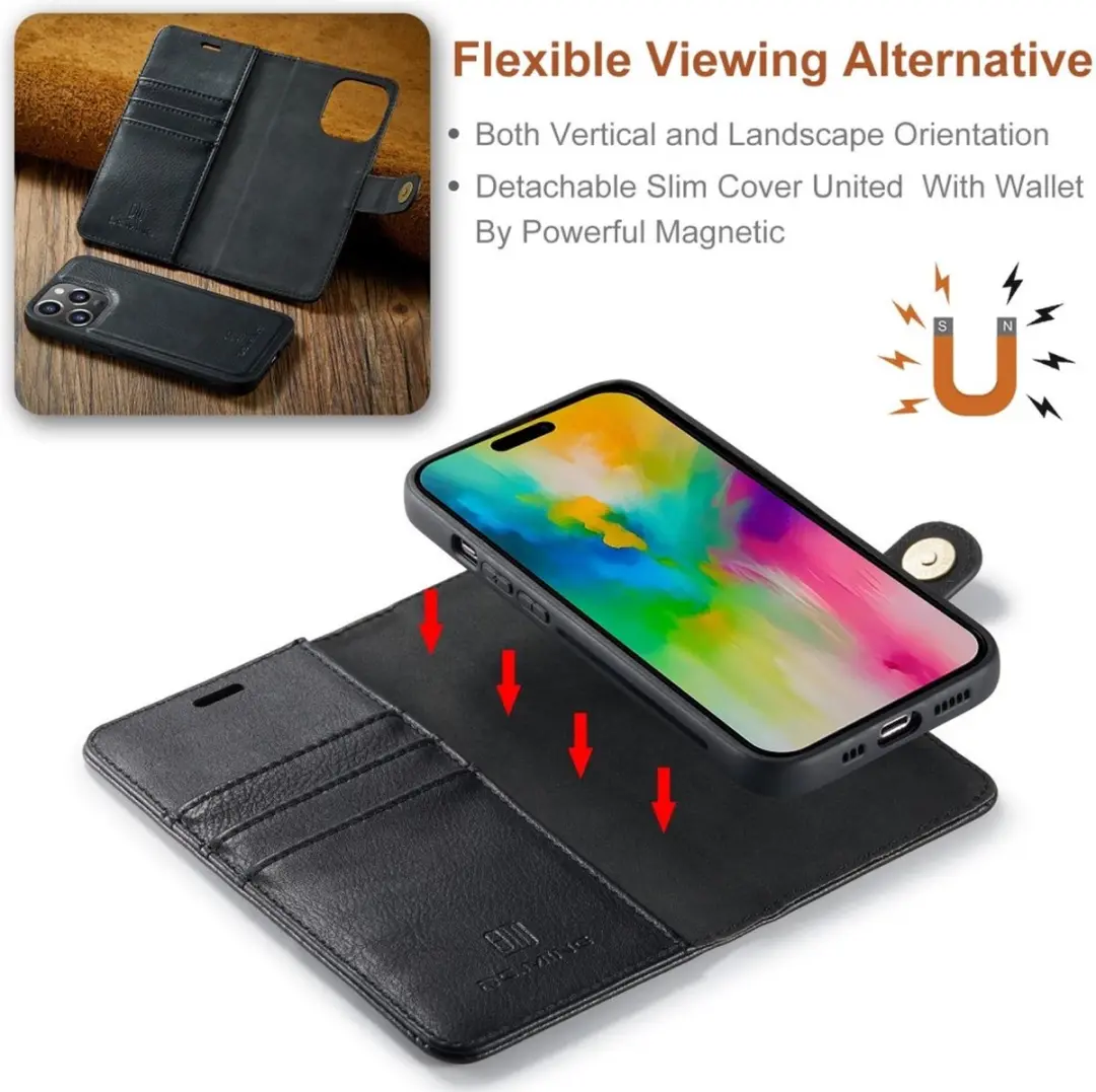 DG.MING iPhone 16 Pro Hoesje 2-in-1 Book Case - Zwart