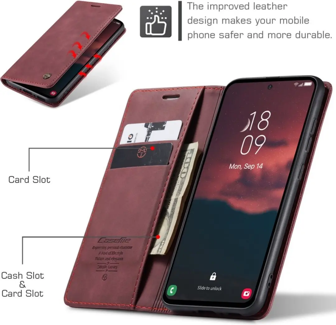 Caseme 013 Book Case Hoesje Samsung Galaxy A54 - Bordeaux - afbeelding 6 van 6