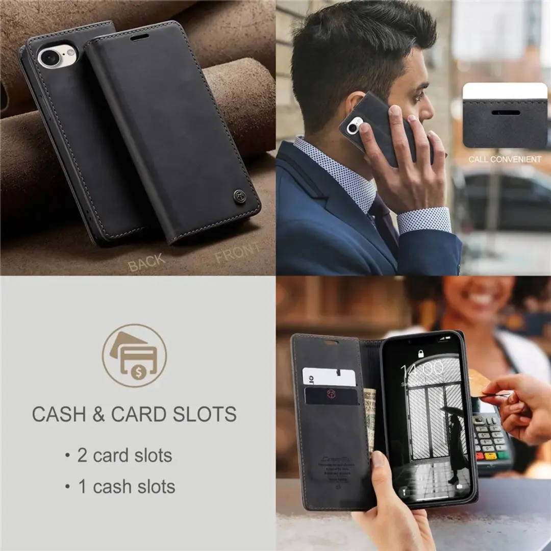 Caseme Retro Texture Book Wallet Hoesje - iPhone 16e - Zwart