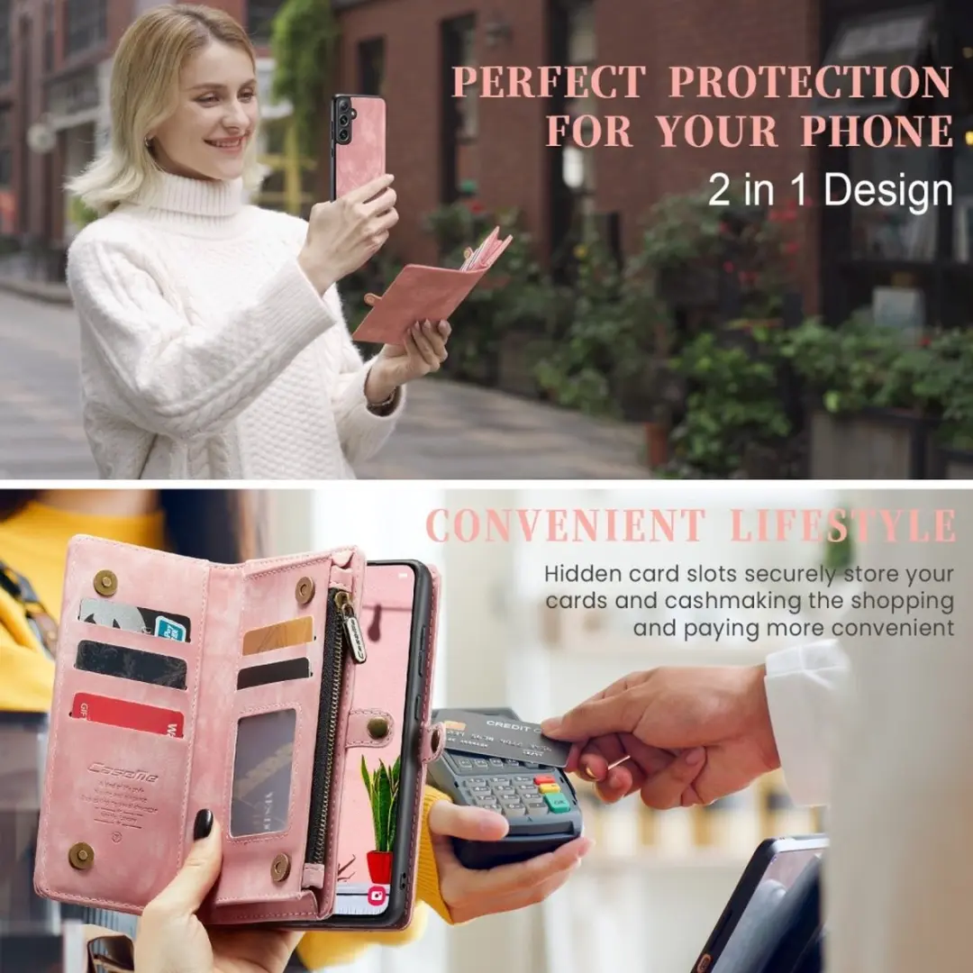 Caseme Galaxy S25 Vintage Hoes Roze - 8 Pasjes