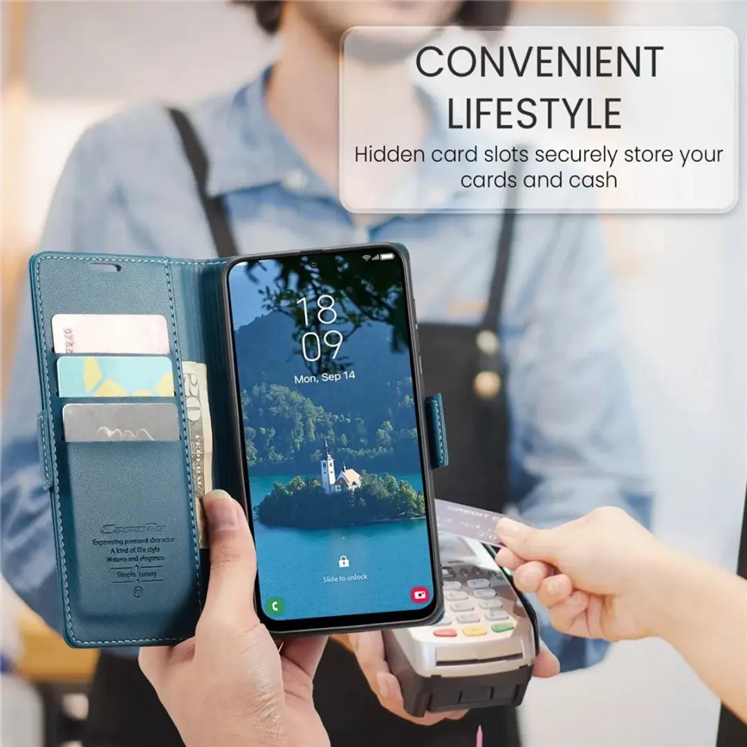 Caseme Litchi Texture Book Wallet Hoesje Samsung Galaxy A36 - Blauw