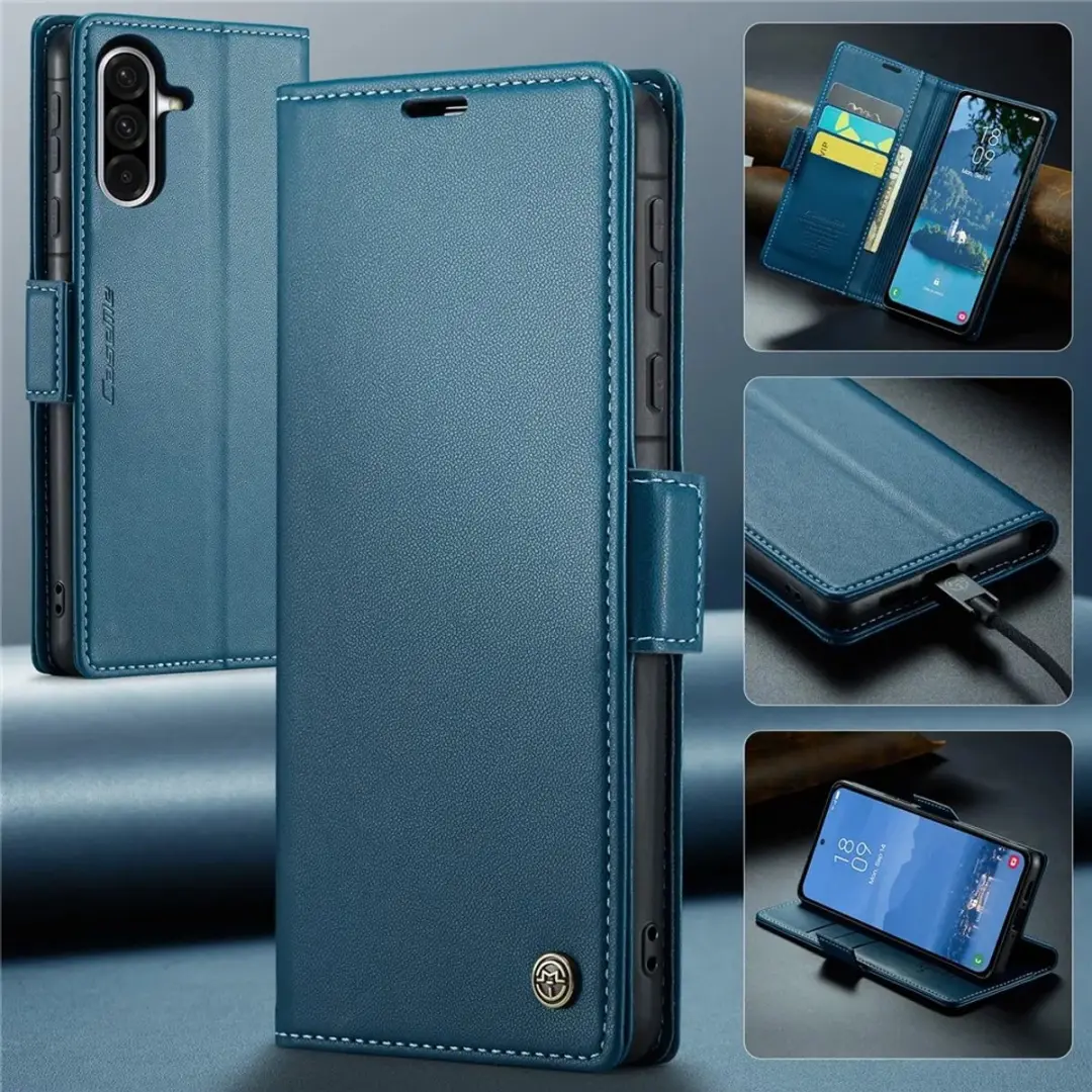 Caseme Litchi Texture Book Wallet Hoesje Samsung Galaxy A36 - Blauw