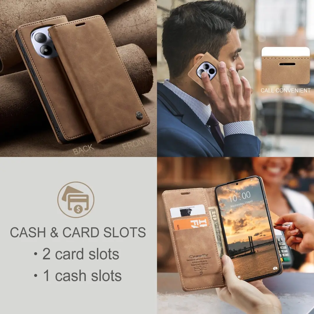 Caseme 013 Book Case Hoesje Xiaomi Redmi Note 15 Pro 5G - Bruin