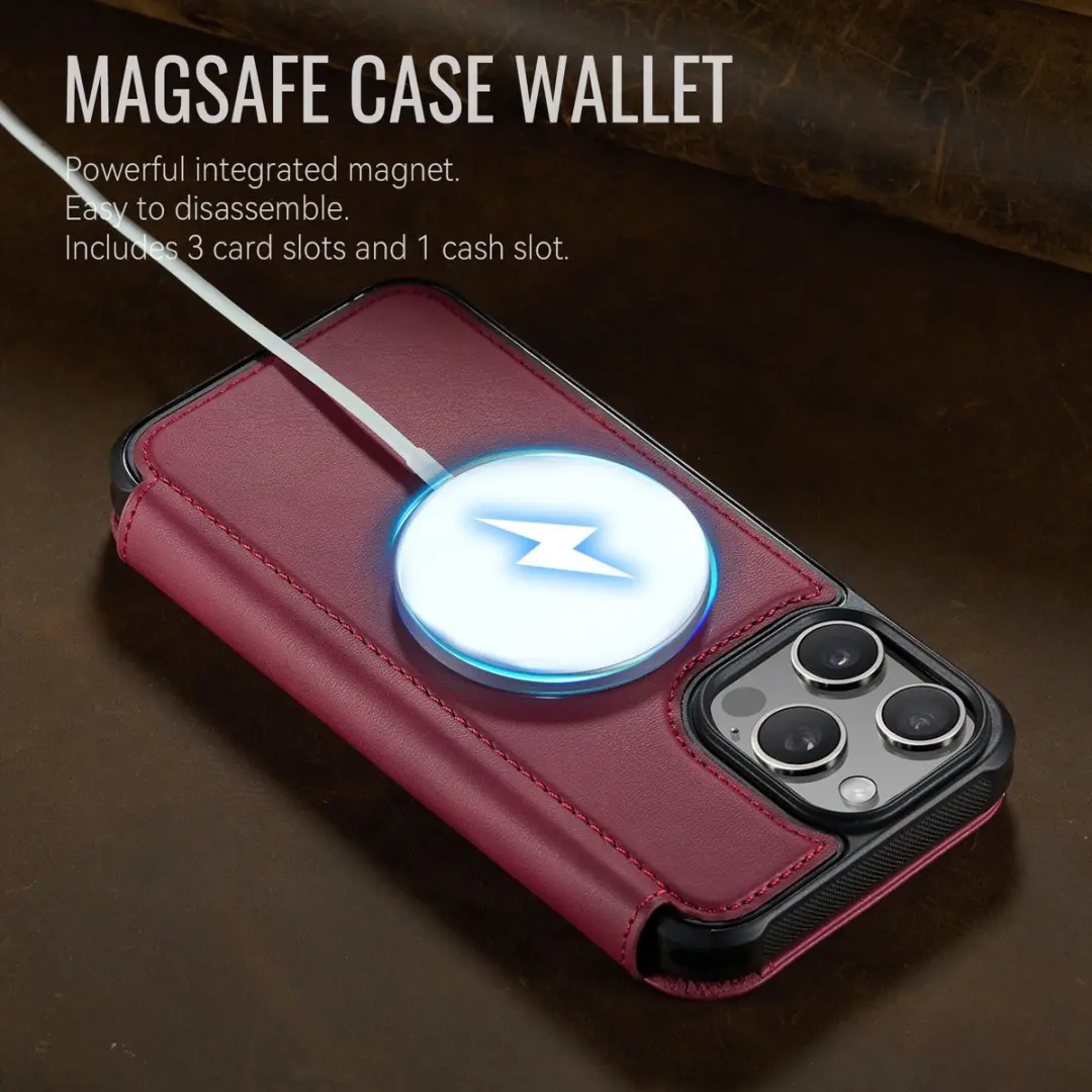 CaseMe 053 Slim Book Case iPhone 16 Pro - MagSafe - Rood - 3 Pasjes