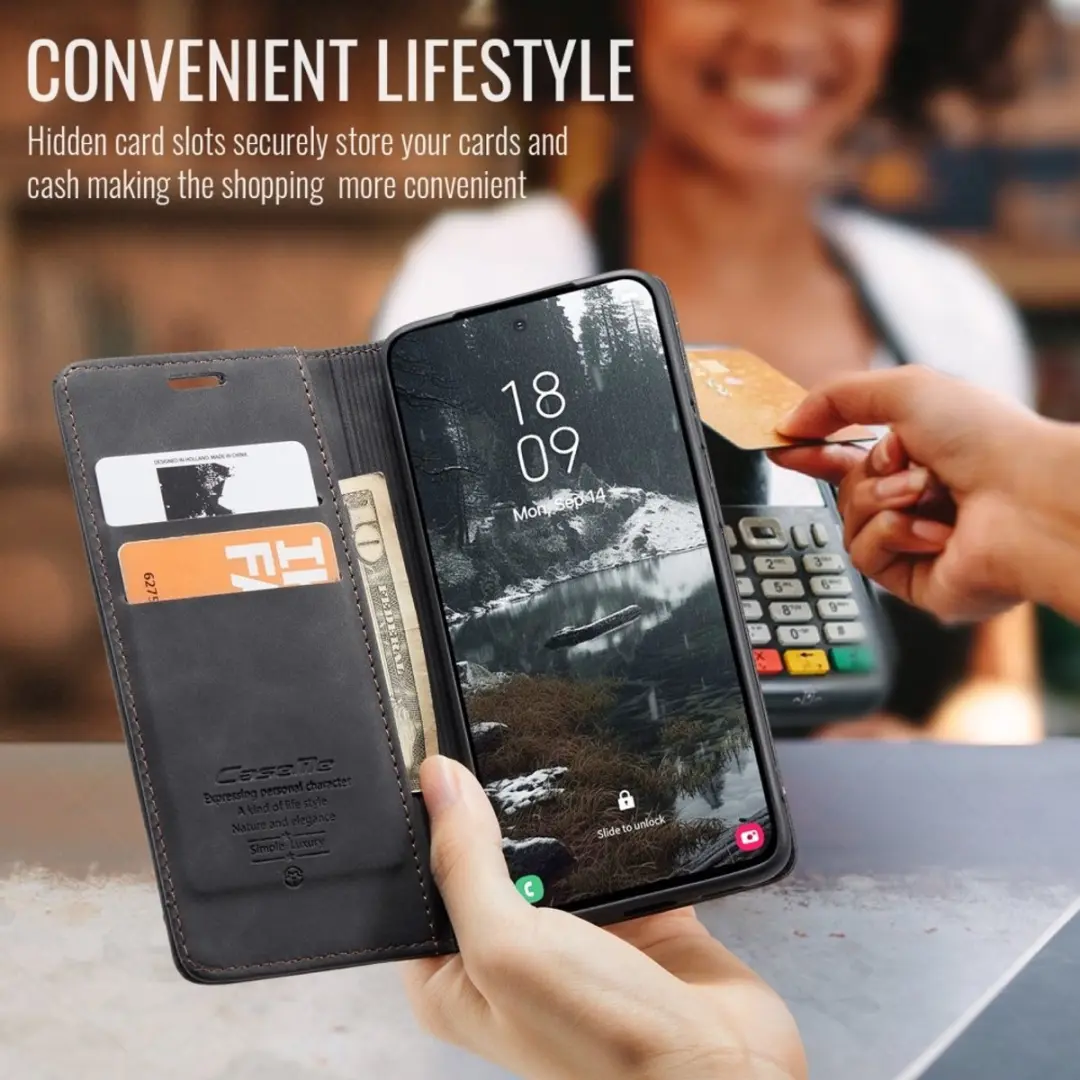 Caseme 013 Book Case Hoesje - Samsung Galaxy S25 Edge - 2 Pasjes - Zwart - afbeelding 6 van 6