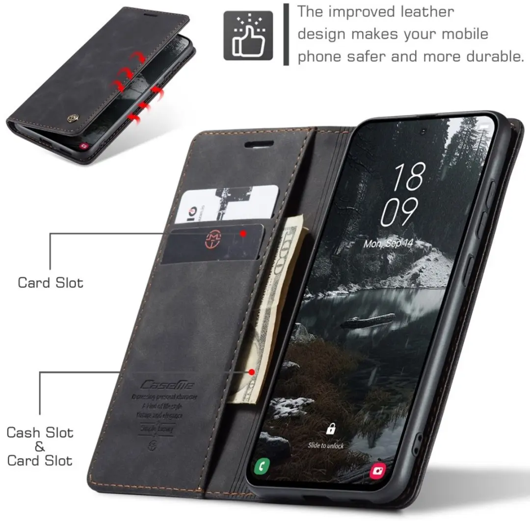 Caseme 013 Book Case Hoesje - Samsung Galaxy S25 Edge - 2 Pasjes - Zwart