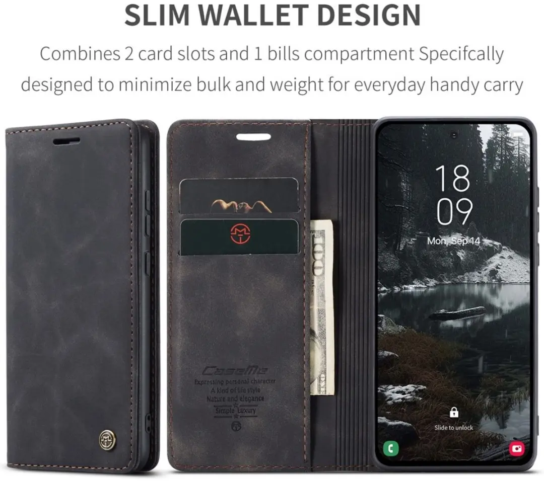 Caseme 013 Book Case Hoesje - Samsung Galaxy S25 Edge - 2 Pasjes - Zwart