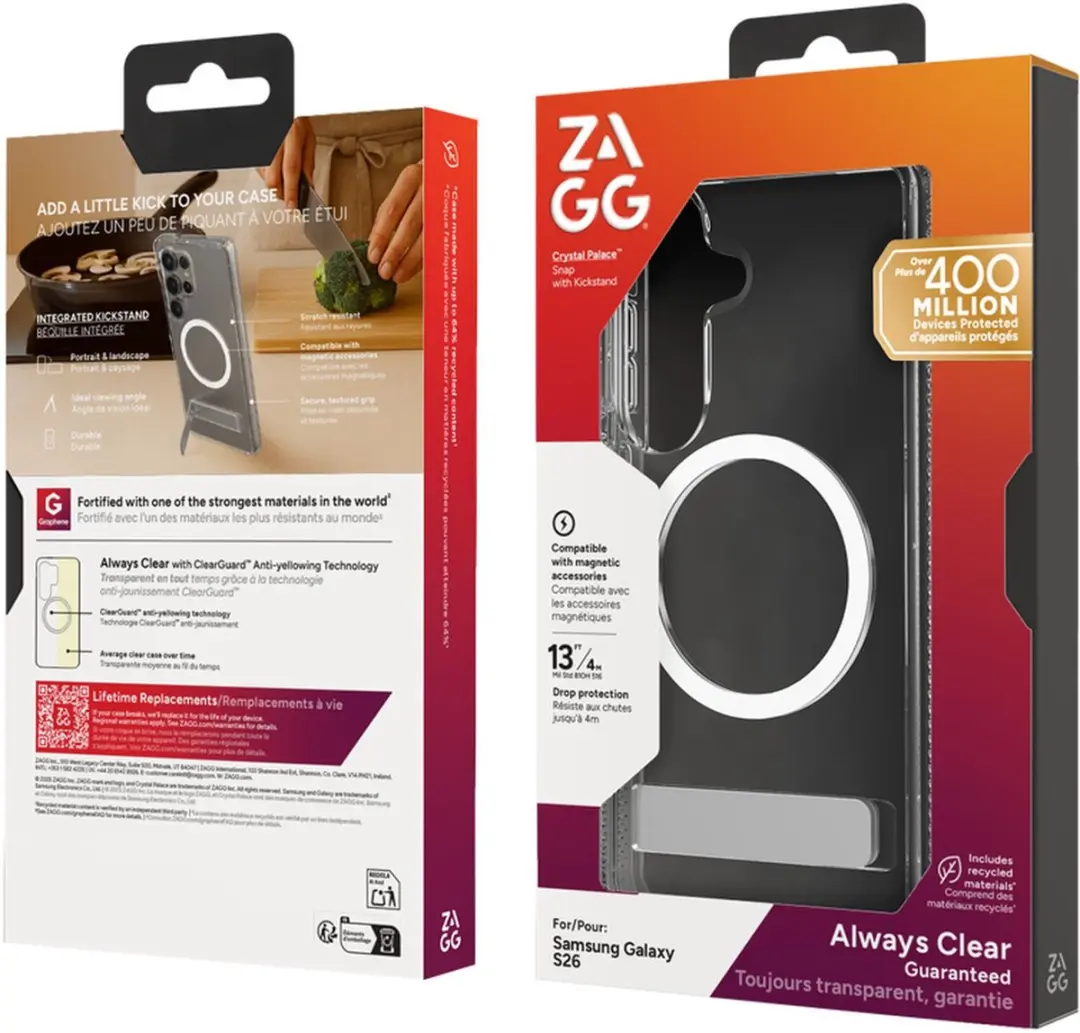 ZAGG Crystal Palace Snap Kickstand Hoesje S26 - Transparant - 4M Valbescherming