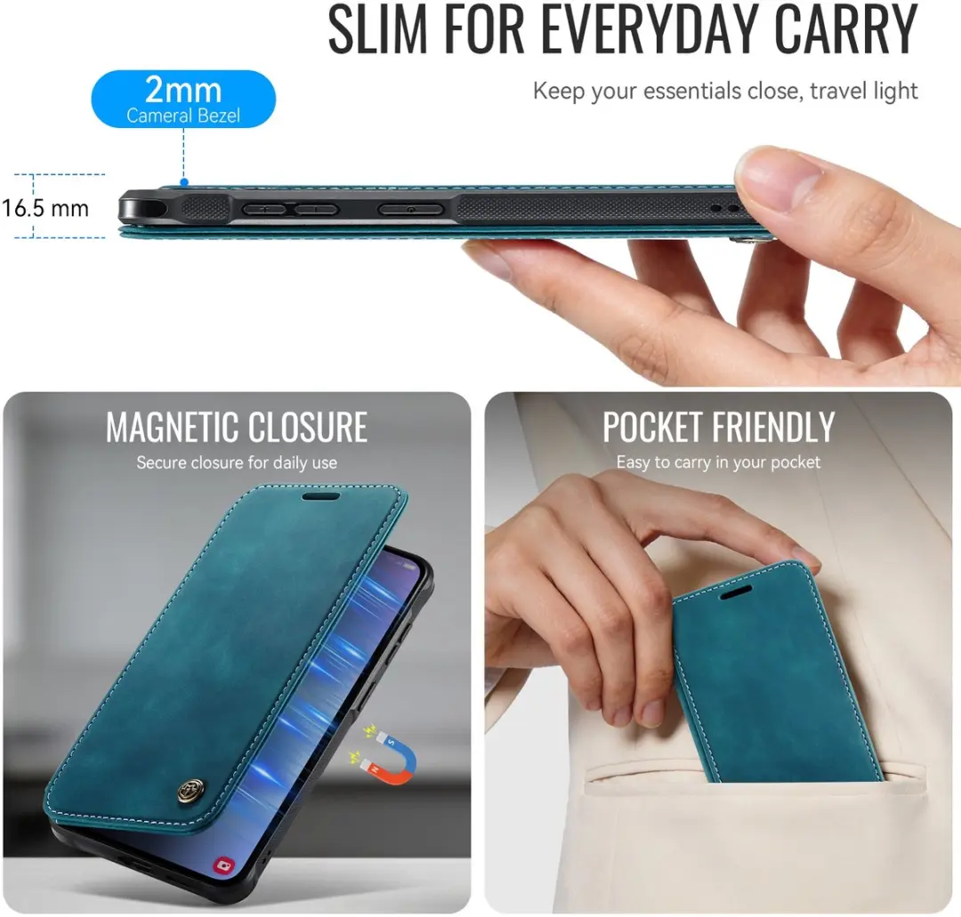 Caseme 053 Slim Book Case Hoesje - MagSafe - Blauw - 3 Pasjes