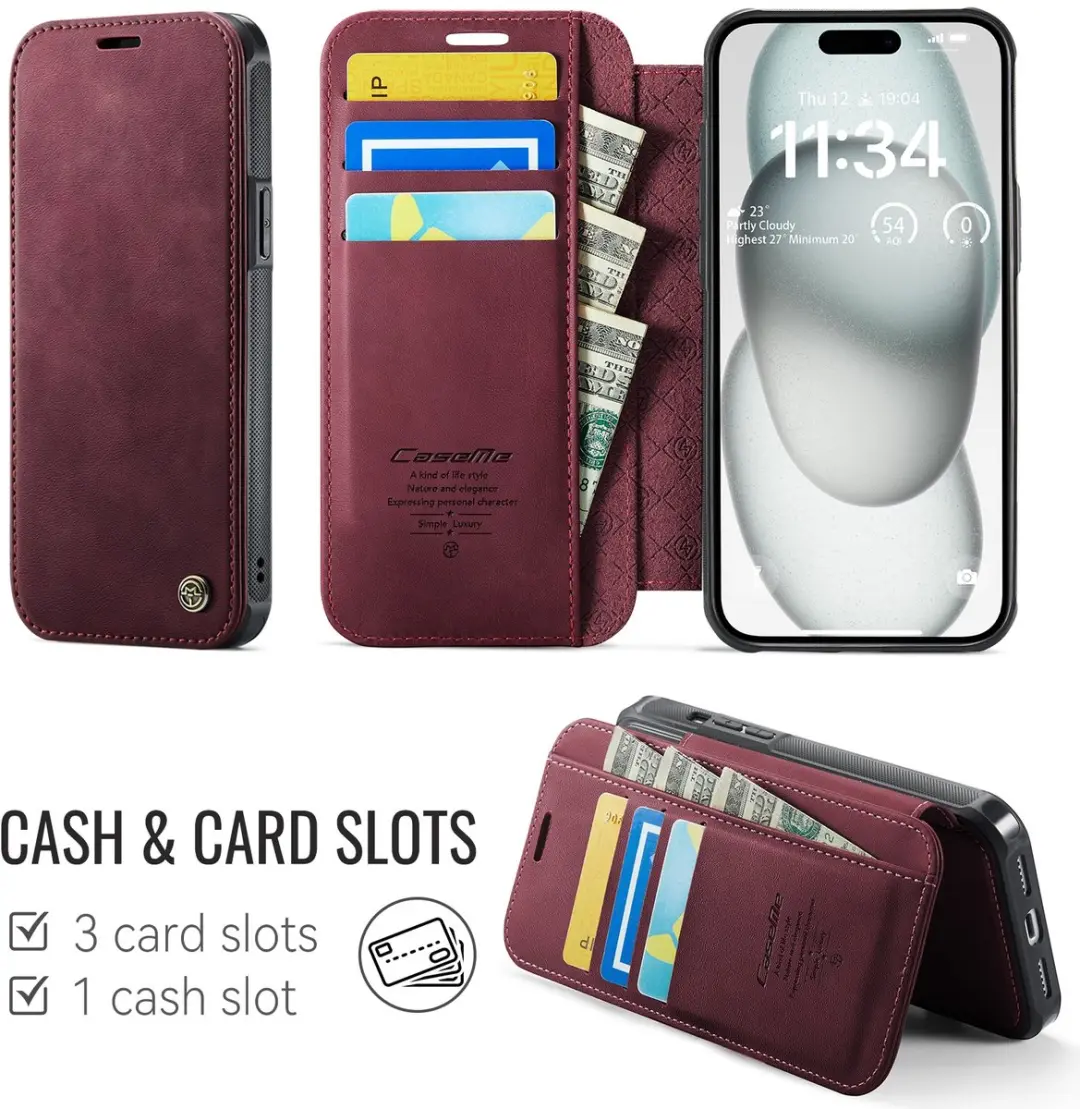 Caseme 053 Slim Book Case Hoesje - iPhone 15 - MagSafe - Rood - 3 Pasjes