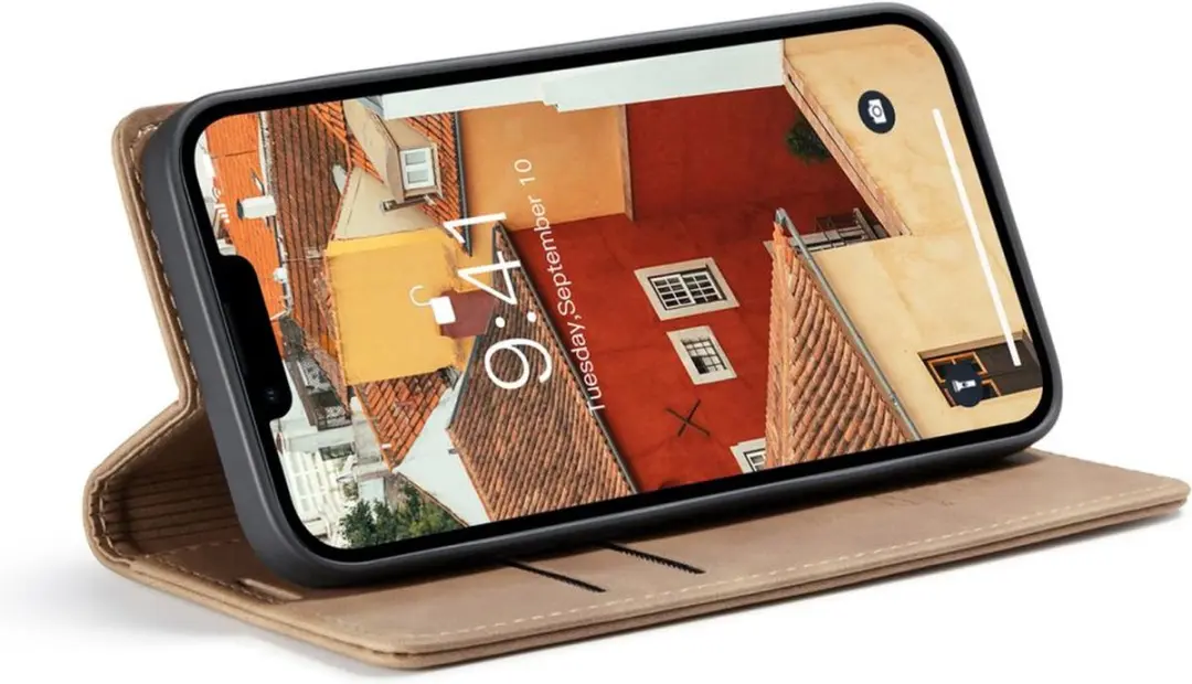 Caseme Bookcase iPhone 15 Plus Beige - 2 Pasjes