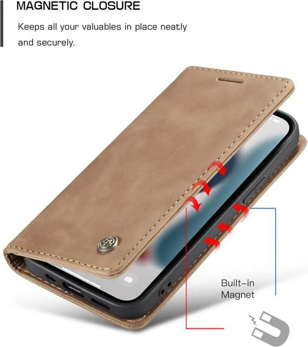 CaseMe iPhone 13 Pro Max Wallet Book Case IP13PM-36 - Licht Bruin