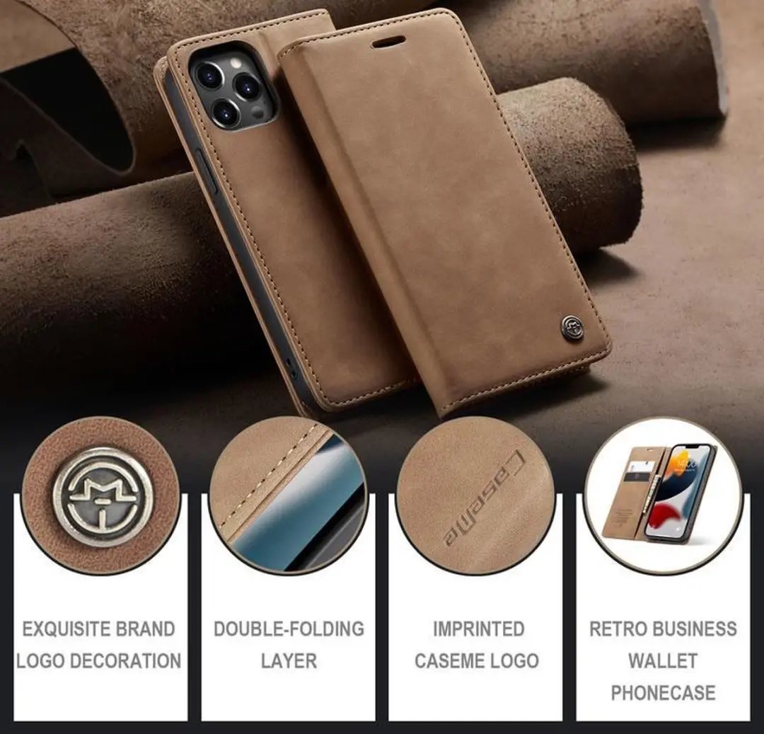 CaseMe iPhone 13 Pro Max Wallet Book Case IP13PM-36 - Licht Bruin